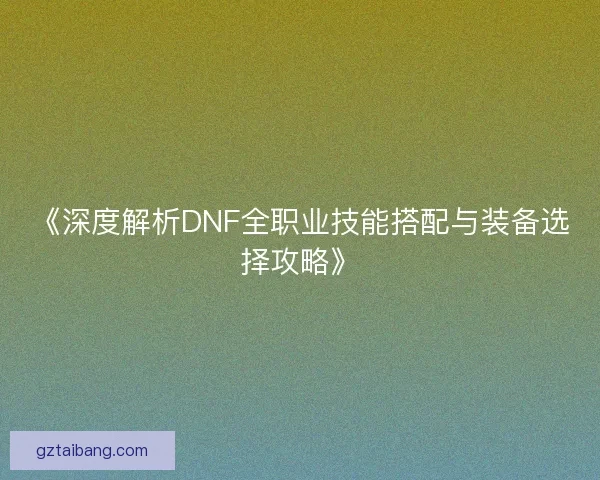 《深度解析DNF全职业技能搭配与装备选择攻略》